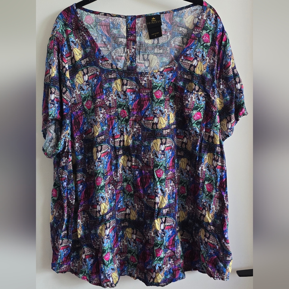 Disney Princess Beauty And The Beast Colorful Abstract Women's Blouse